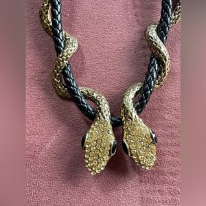 Black leather double snake necklace